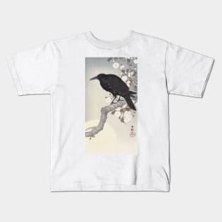 Crow and Full Moon by Ohara Koson Kids T-Shirt